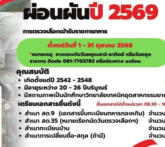 การผ่อนผันการเกณฑ์ทหาร ปี 2569
