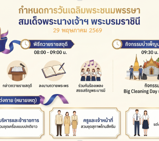 วิทยาลัยเทคนิคอุตสาหกรรมยานยนต์  กำหนดการจัดโครงการเฉลิมพระชนมพรรษาสมเด็จพระนางเจ้าฯ พระบรมราชินี วันศุกร์ที่ 29 พฤษภาคม 2569